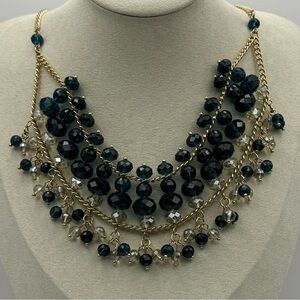 NWT Chico's Vintage Gold Tone Deep Teal Color Drop Cluster Bib Necklace